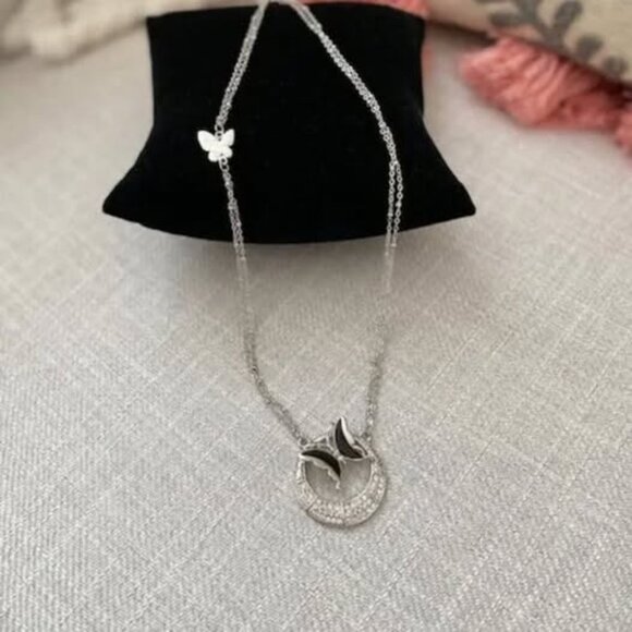 Butterfly Pendant Necklace - Silvertone- Classy-Double Chain - Picture 3 of 3